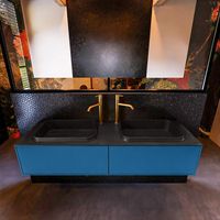 Badkamermeubelset Mondiaz Erin 150 cm met 2 Lades met RIDGE Wastafel Dubbel Urban met 2 kraangaten Greeploos Mat Jeans