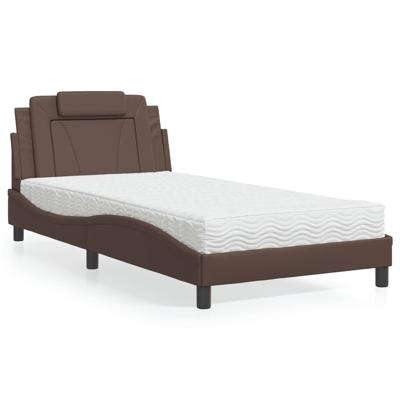 Bed met matras kunstleer bruin 100x200 cm