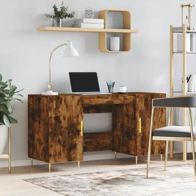 Bureau 140x50x75 cm bewerkt hout gerookt eikenkleurig