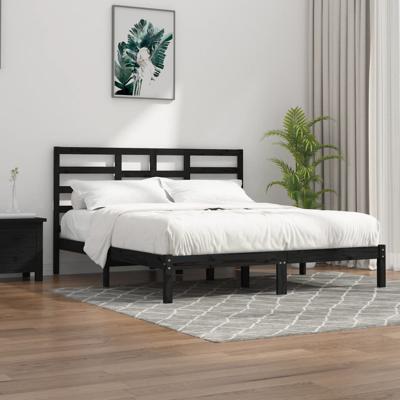 Bedframe massief hout zwart 200x200 cm