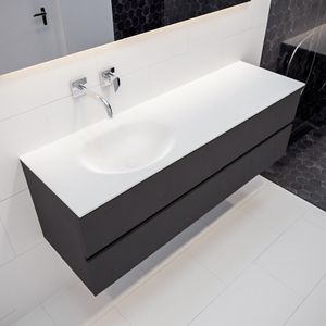 Mondiaz Vica Moon badmeubel antraciet mat 150 cm 2 lades solid surface enkele spoelbak links zonder kraangat