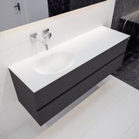 Mondiaz Vica Moon badmeubel antraciet mat 150 cm 2 lades solid surface enkele spoelbak links zonder kraangat