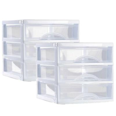 Plasticforte ladeblokje - organizer - 2x - 3 lades - transparant/wit - L18 x B21 x H17 cm