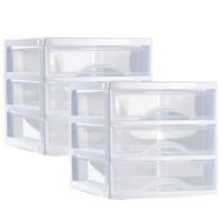 Plasticforte ladeblokje - organizer - 2x - 3 lades - transparant/wit - L18 x B21 x H17 cm