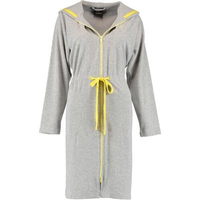 Cawö Cawö Dames Badjas met Capuchon, band en rits 821 - Grau-gelb S