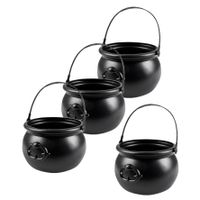 Set van 4x stuks heksenketels/kookpotten zwart kunststof 18 x 14 cm Set van 4x stuks heksenketels/kookpotten zwart kunststof 18 x 14 cm