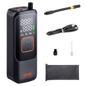 VEVOR draagbare luchtcompressor 17 cilinder mini-bandenpomp 7,4 V 2 * 2000 mAh oplaadbare elektrische compressor fietspomp 150PSI luchtpomp met manometer voor auto, fiets, motorfiets ballen