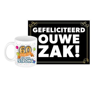 Verjaardag cadeau koffiemok 60 jaar - man - veteranen - met gefeliciteerd ouwe zak wenskaart