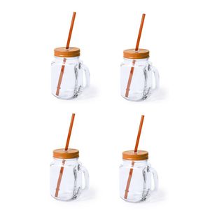 4x stuks Drink potjes van glas Mason Jar oranje deksel 500 ml - Drinkbekers