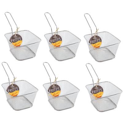 Frietmandje - 6x stuks - zilver - 13,5 cm - RVS - serveermandje voor patat/snack - frituurmandje