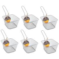 Frietmandje - 6x stuks - zilver - 13,5 cm - RVS - serveermandje voor patat/snack - frituurmandje