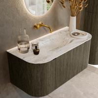 Badmeubel Mondiaz Kurve-Dlux | 100 cm cm | Meubelkleur Shadow | Wastafelkleur Glace | Solid surface | Wasbak midden spoelbak | Zonder kraangat(en)
