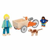 Goki poppenhuis houten bakfiets met kind en hond