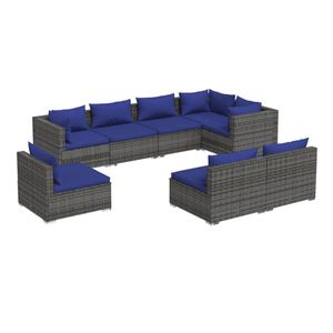 vidaXL 8-delige Loungeset met kussens poly rattan grijs