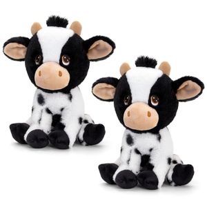 Voordeelset van 2x stuks Keel Toys knuffeldieren bonte koe van de boerderij 25 cm