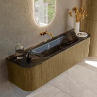Badmeubel Mondiaz Kurve-Dlux | 160 cm cm | Meubelkleur Dusk | Wastafelkleur Lava | Solid surface | Wasbak midden spoelbak | Zonder kraangat(en)