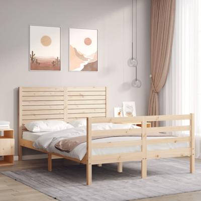 Bedframe met hoofdbord massief hout 140x190 cm
