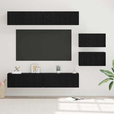 Tv-meubelset 6 pcs Zwart eiken 80 x 30 x 30 cm Bewerkt hout