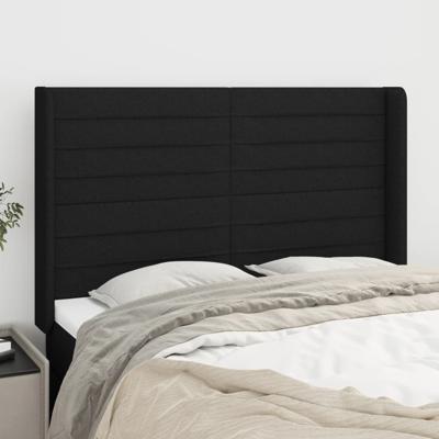 Hoofdbord met randen 147x16x118/128 cm stof zwart