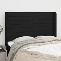 Hoofdbord met randen 147x16x118/128 cm stof zwart