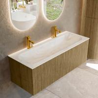 Badmeubel Mondiaz Kurve-Dlux | 120 cm cm | Meubelkleur Dusk | Wastafelkleur Ostra | Solid surface | Wasbak midden spoelbak | 2 kraangaten