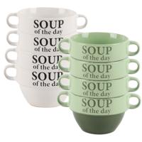Bellatio Design Soepkommen - 8x - Soup of the day - keramiek - D12 x H8 cm - groen / wit