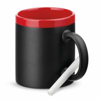 Luxe krijt koffiemok/beker - rood/zwart - keramiek - met krijt te beschrijven - 350 ml - Eigen naam