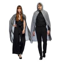 Halloween cape - fluweel - grijs - met capuchon - mantel - halloween - horror - volwassenen