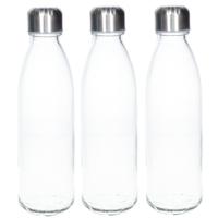 3x Stuks glazen waterfles/drinkfles transparant met Rvs dop 650 ml - thumbnail