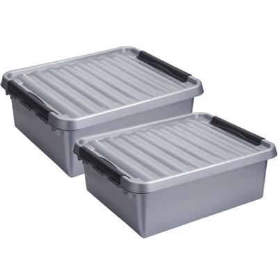 Sunware Opberg boxen 2x stuks - 36 en 25 liter - kunststof - grijs - met deksel