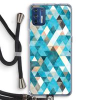 Gekleurde driehoekjes blauw: Motorola Moto G9 Plus Transparant Hoesje met koord