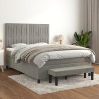 Boxspring met matras fluweel lichtgrijs 140x190 cm