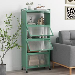 Keukenrek met Wielen Mobiele Magnetronstandaard met Opklapbare Pc-deuren 60 x 32 x 154 cm Groen