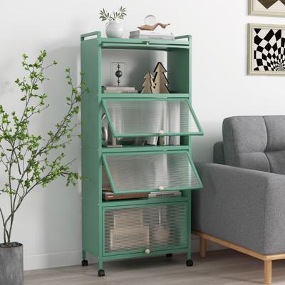 Keukenrek met Wielen Mobiele Magnetronstandaard met Opklapbare Pc-deuren 60 x 32 x 154 cm Groen