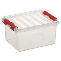 Opbergboxen/opbergdozen 2 liter kunststof transparant/rood - thumbnail
