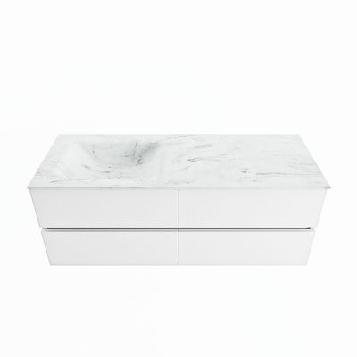 MONDIAZ VICA-DLUX 130cm badmeubel onderkast Talc 4 lades. Inbouw wastafel CLOUD links 1 kraangat, kleur Opalo.