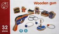 Houten Elastiek Pistool met Doelwitten, 32dlg. Houten Elastiek Pistool met Doelwitten, 32dlg.