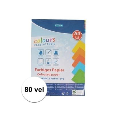 Stylex gekleurd hobby papier vellen - 80x stuks - A4 papier - 80 gram - 5 kleuren