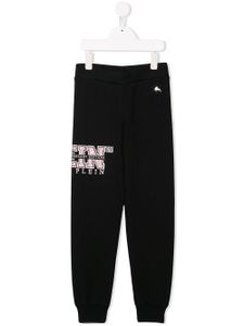 Philipp Plein Junior pantalon de jogging à logo strassé - Noir