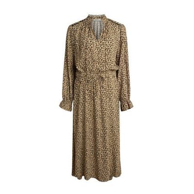 Anna jurk met panterprint en ruches beige/zwart Anna jurk met panterprint en ruches beige/zwart