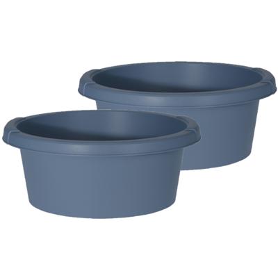 Excellent Houseware afwasteil/afwasbak - Set van 2x stuks - blauw - rond - kunststof - 6 liter