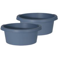 Excellent Houseware afwasteil/afwasbak - Set van 2x stuks - blauw - rond - kunststof - 6 liter