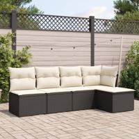 5-delige Loungeset met kussens poly rattan zwart