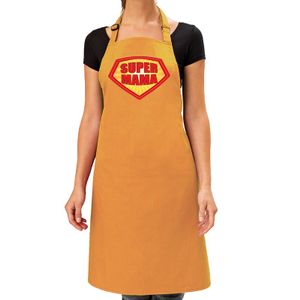 Super mama barbeque schort / keukenschort oker geel dames