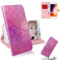 iPhone 7 & 8 Kleurrijk abstract bloemen patroon PU leren Flip Hoesje met houder, magnetische sluiting, draagriem en opbergruimte voor pinpassen & geld