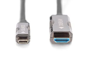 Digitus AK-330150-200-S HDMI-kabel HDMI / USB-C Aansluitkabel HDMI-A-stekker, USB-C stekker 20 m Zwart 4K UHD, Aluminium-stekker, Flexibel, Afscherming