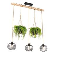 QAZQA Landelijke hanglamp zwart met hout 3-lichts - Yura