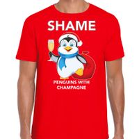 Pinguin Kerst t-shirt / outfit Shame penguins with champagne rood voor heren - thumbnail