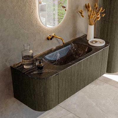 Badmeubel Mondiaz Kurve-Dlux | 130 cm cm | Meubelkleur Shadow | Wastafelkleur Lava | Solid surface | Wasbak midden spoelbak | Zonder kraangat(en)