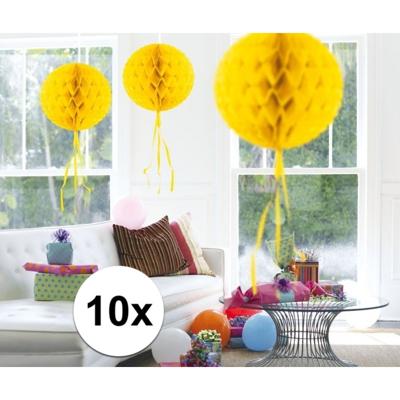 Decoratie bol - 10x - geel - 30 cm - crepe papier - versiering - feestversiering